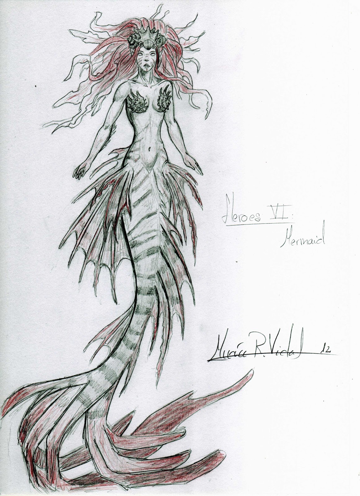 Drawings and sketches while studying: Heroes VI  Mermaid