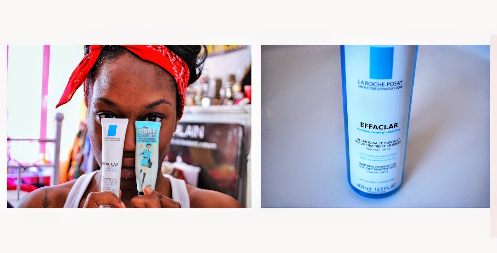 routine maquillage peau noire effaclar, la roche-posay, porificateur, benefit, maquillage peau noire
