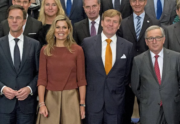 King Willem-Alexander and Queen Maxima of The Netherlands meet the European commission at the start of the Dutch European Presidency at the Royal Palace