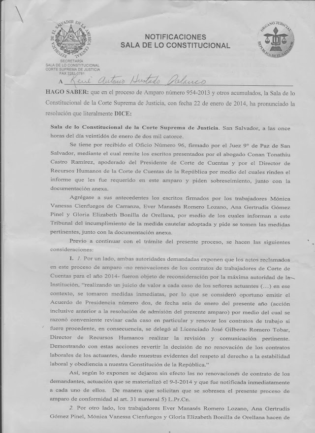 La Sala de lo Constitucional  ordena a Rosalío Tóchez que cumpla  con la resolución 