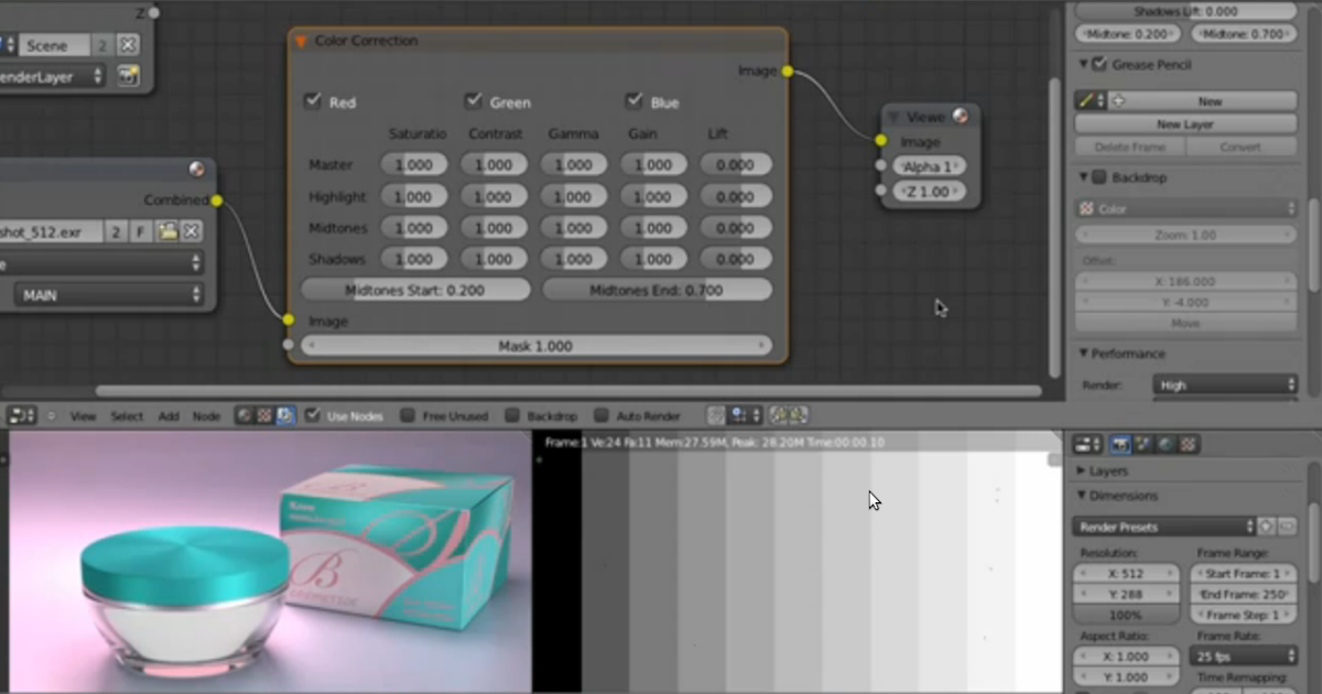 blender4d Tutoriel sur utilisation du Node Color Correction dans les