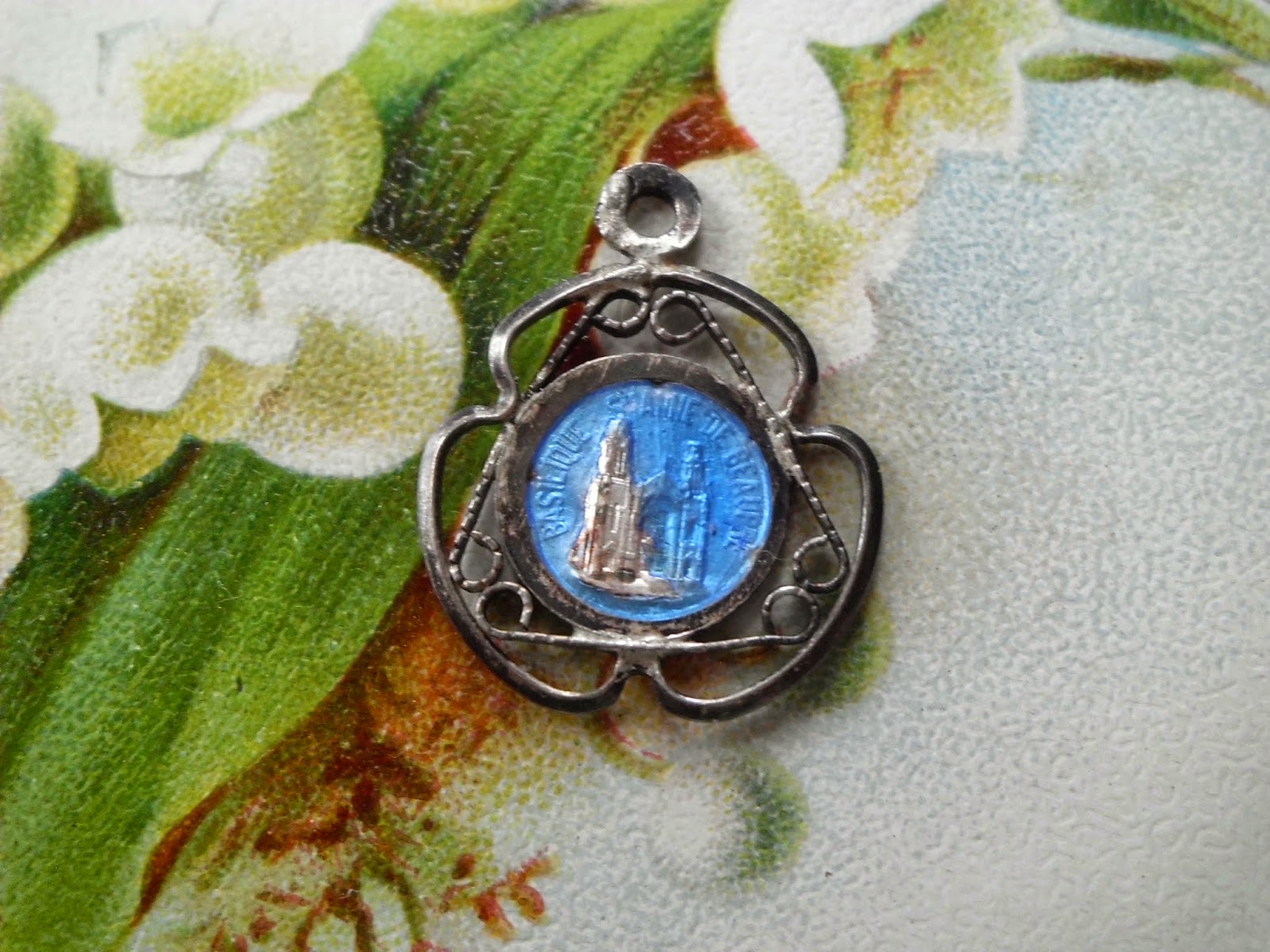 Vintage Religious Medals Vintage Small Blue St Anne de Beaupre