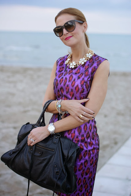 Purple animalier dress, Balenciaga Work, Fashion and Cookies, fashion blogger