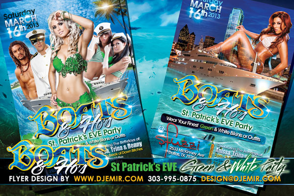 Boats & Hoes St. Patrick's EVE Green & White Yacht Party Flyer Design Boats & Hoes St. Patrick's EVE Green & White Yacht Party Flyer Design