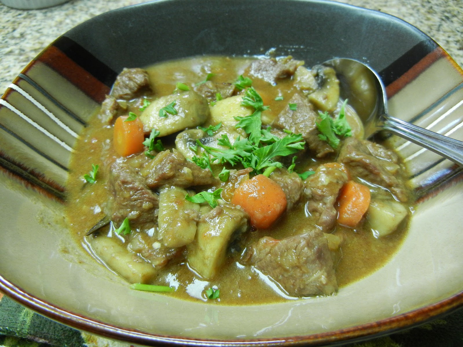 From My Southwest Kitchen Beef Stew With Mushrooms, Rosemary and Tomatoes