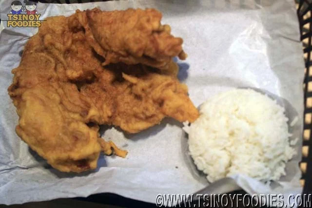 crispy large fried chicken with rice and drink