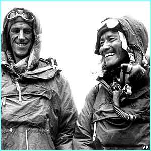 Sir Edmund Hillary on the left with Tenzing Norgay on the right