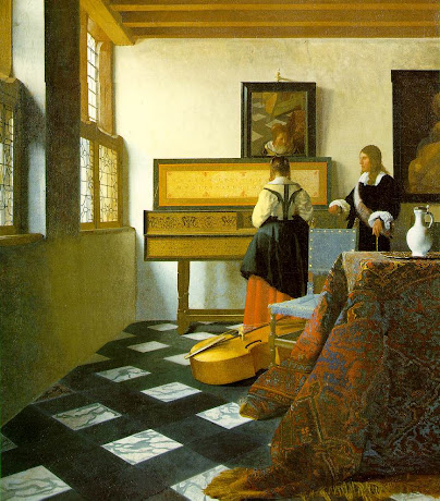 Vermeer ( A Lady Learning Music) -- 17th Century Genre Painting