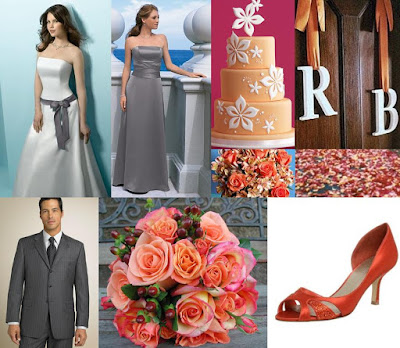 Here is an inspiration board for a silver and coral wedding