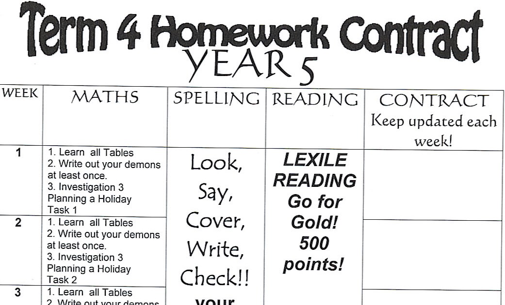 Homework contracts year 5 answers picture