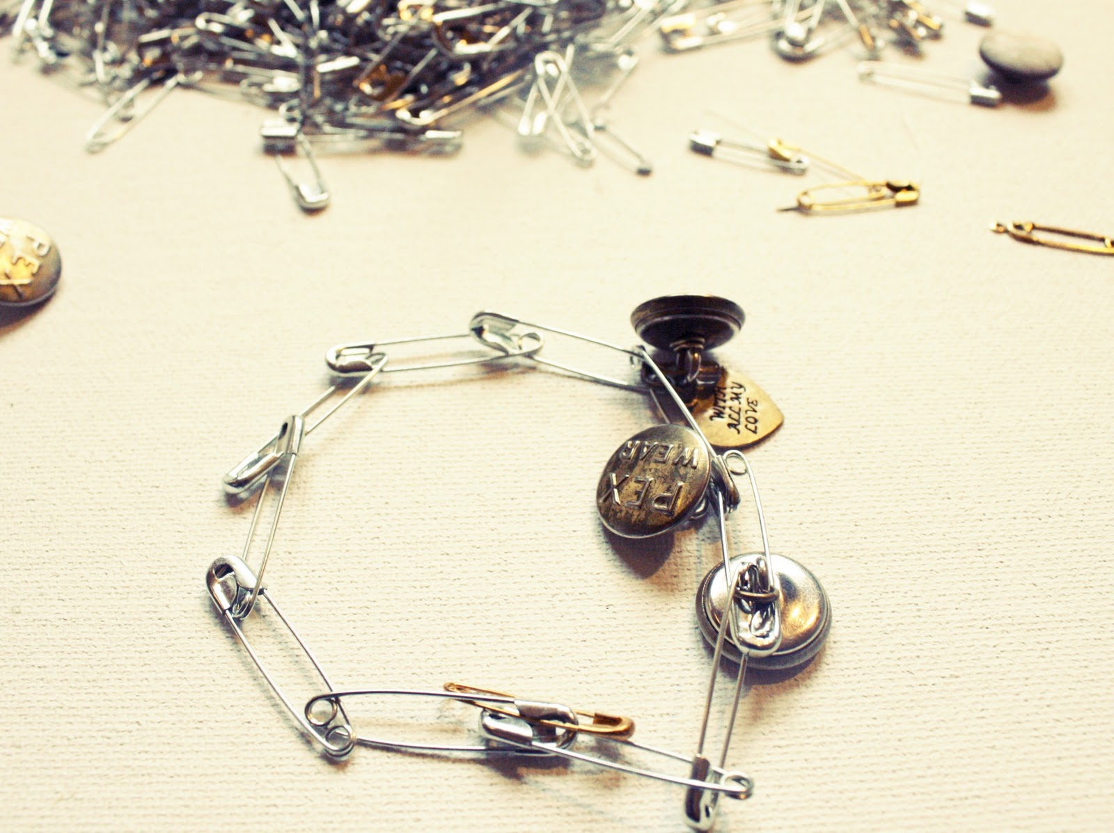 sewhungryhippie Making Jewelry Safety Pins & Buttons bracelet