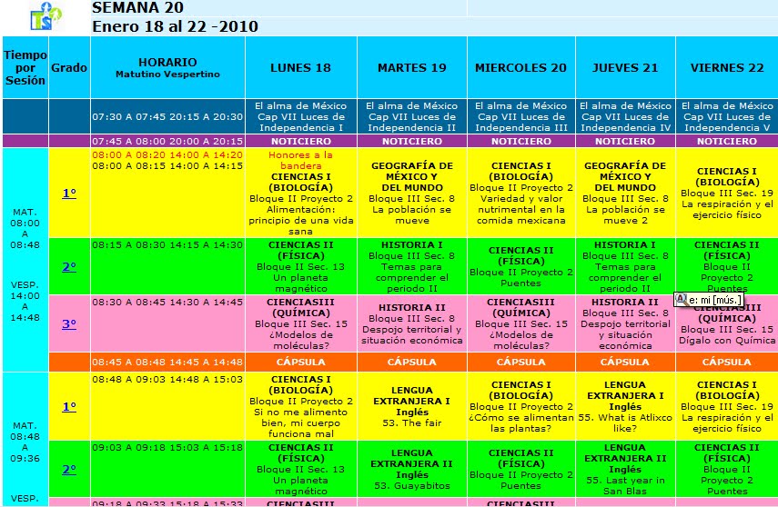 HORARIO PROGRAMACION horario programacion: