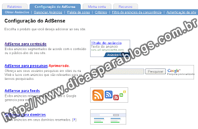 Configurações dos anuncios Google AdSense