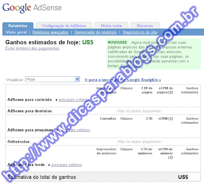 Relatórios do Google AdSense