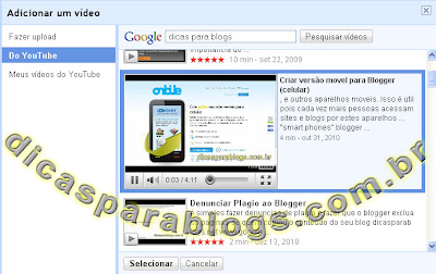 videos do youtube no blog