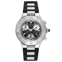 [Cartier+Men's+Must+21+Chronoscaph+Stainless+Steel+and+Black+Rubber+Chronograph+Watch+#W10125U2.jpg]