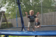 Yay!!!  Peyton's first time on the trampoline with his big brothers....
