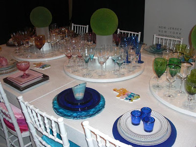 and balloons and different coloured place settings and balloons and different coloured place settings