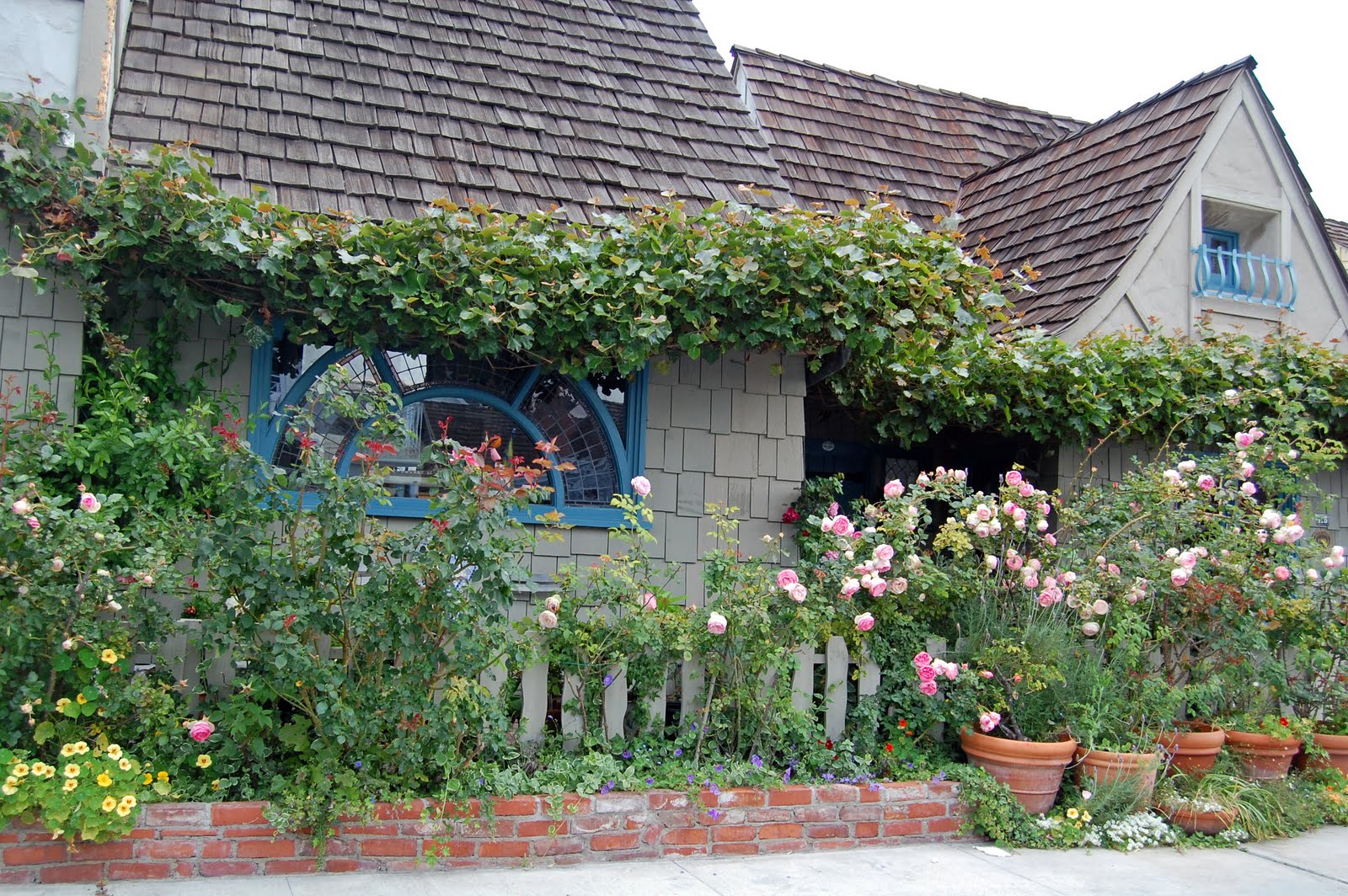My Painted Garden Pink Roses and a Little Cottage
