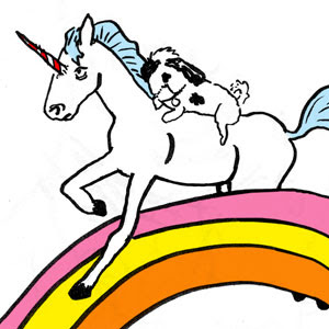 This is a picture of a unicorn and a rainbow! Oh, yeah, and there's a dog fornicating with the unicorn.
