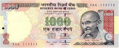 currency rupee 1000 rupees above note india country