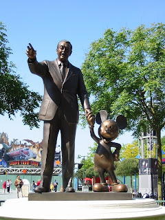 Number One, this was taken in Paris, I know; number two, did you know he was afraid of mice?...http://www.arikah.net/commons/en/6/6a/Statue_Walt_Disney_and_Micky_Mouse_Disneyland_Paris_may_2005.jpg