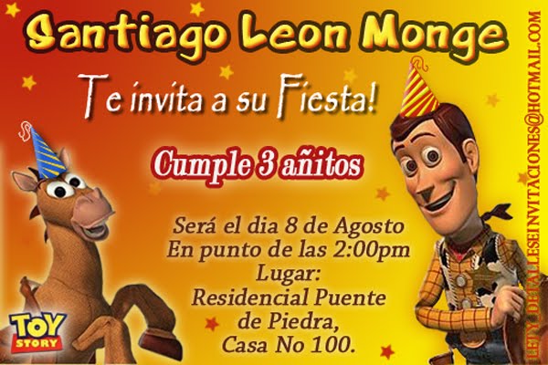 Super bella invitación de toy Story Super bella invitación de toy Story