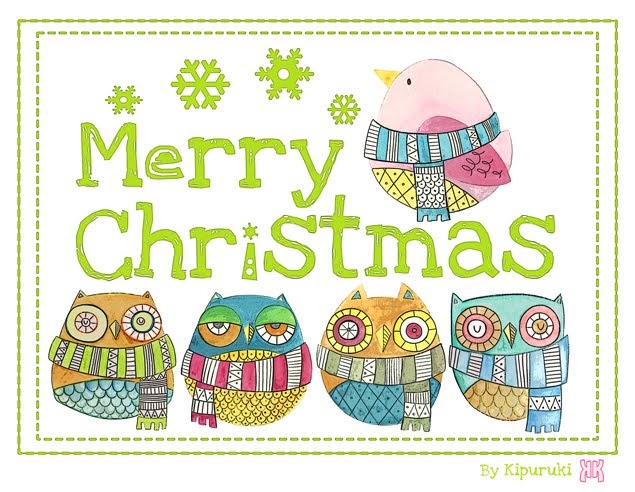 Coso de Ilustradores: MERRY CHRISTMAS CARD!! Bird and owls