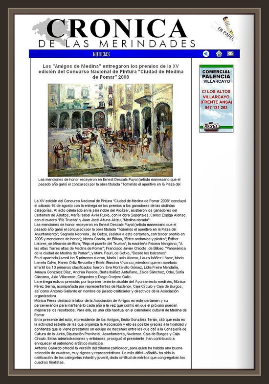 MERINDADES-CRONICA-MEDINA DE POMAR-PREMIOS-PINTURA-ERNEST DESCALS MERINDADES-CRONICA-MEDINA DE POMAR-PREMIOS-PINTURA-ERNEST DESCALS