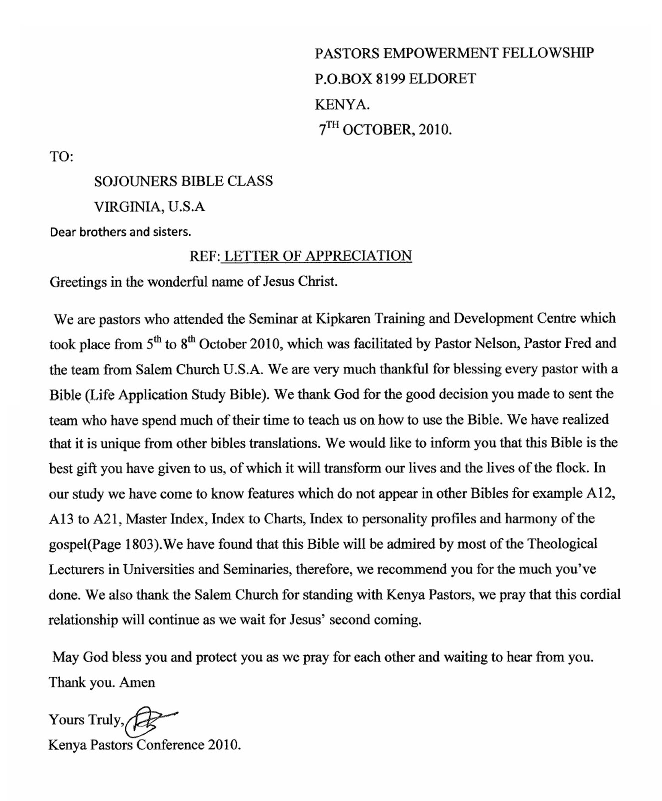 thankful letter to pastor sec kenya missions team october 2010 thankful letter to pastor sec kenya missions team october 2010