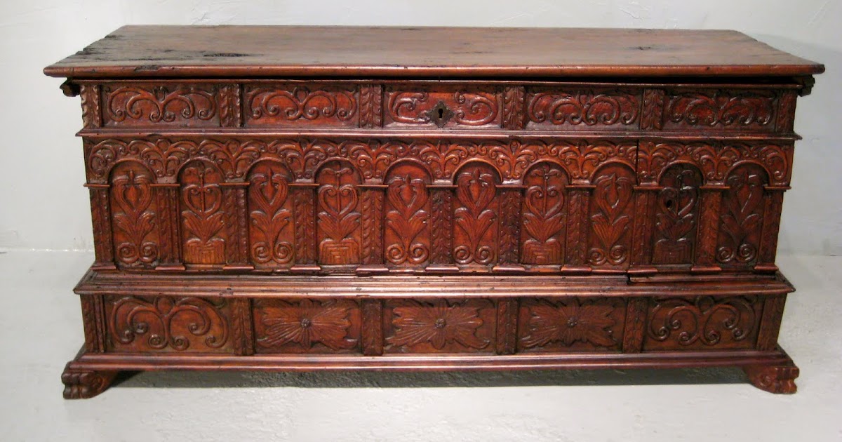 French Country Antiques 18th century Spanish Caixa Walnut Blanket Chest