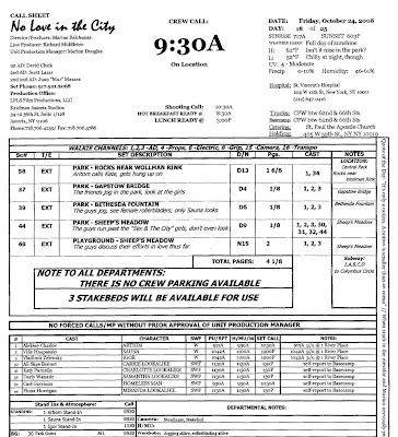 no love in the city nyc what is a call sheet