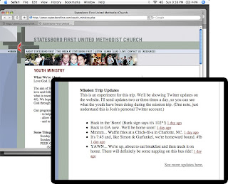 Twitter updates on Church Website