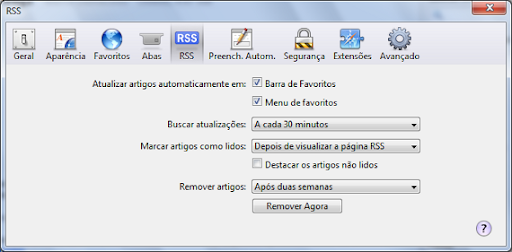 Configurações Safari RSS Configurações Safari RSS