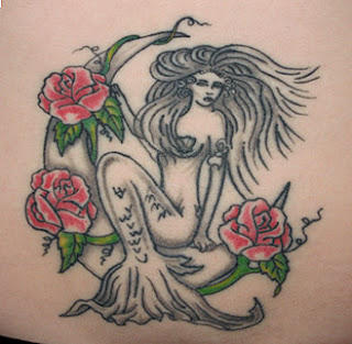 Flower Rose and Mermaid Tattoo Design