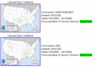 Slight risk for today and tomorrow in green outlined areas