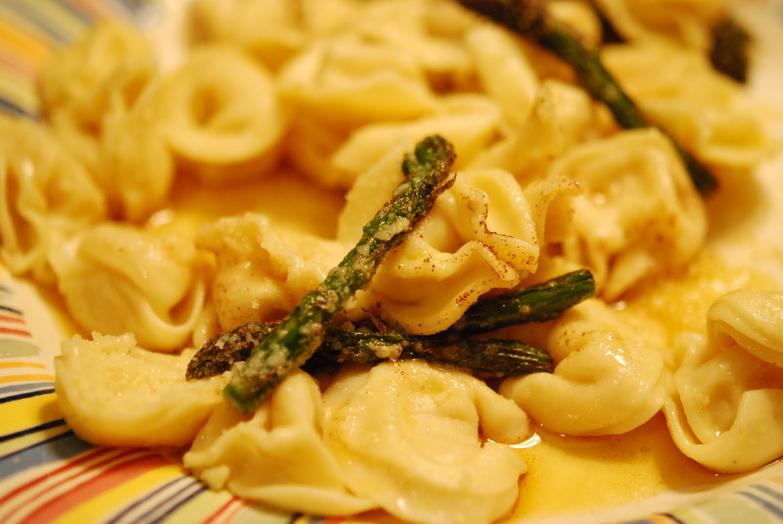 >Cheese Tortellini with Brown Butter Parmesan Asparagus