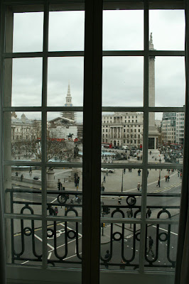 The view from our room into Trafalfar Square in London, England at the Hilton Trafalgar