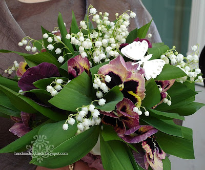 pansy wedding bouquet with butterfly