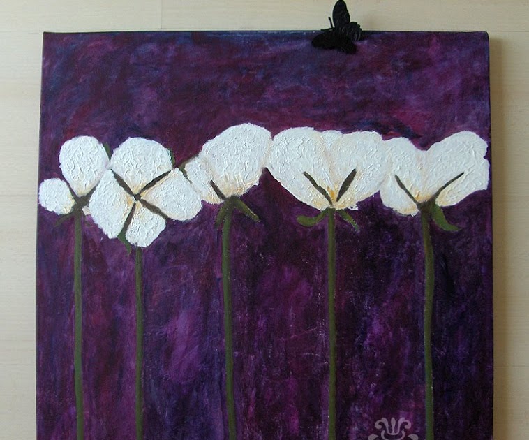 Cotton Flowers Acrylic Painting (Flori de Bumbac acril pe panza