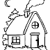 Casa com pinheiro para Colorir - lua e chamine com fumo