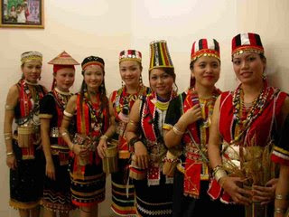 The Bidayuh ladies in their traditional costume.