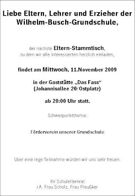 ER: Einladung nächster Elternstammtisch im November