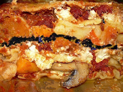 pumpkin,spinach mushroom and walnut lasagna