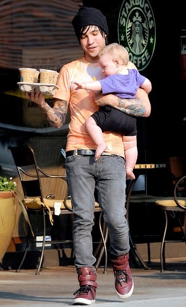 Pete Wentz and Bronx Make a Starbucks Stop.