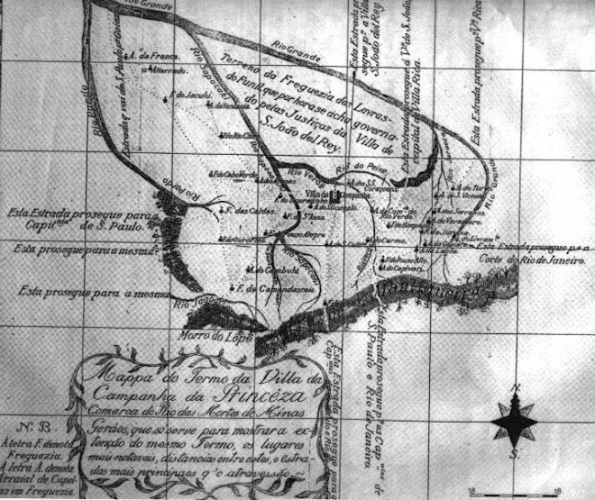 Mapa da região de Campanha em 1814 , onde viveu Franscisco Barbosa Sandoval , falecido em 1833