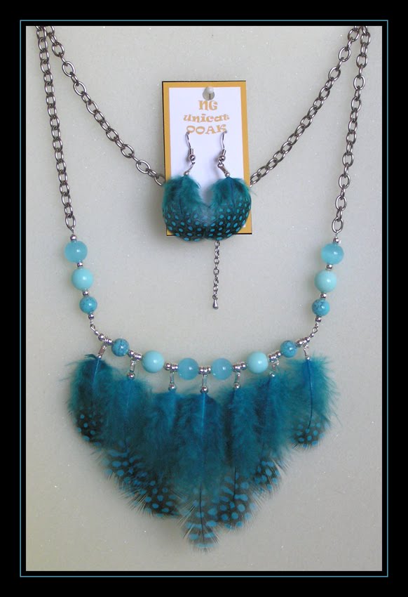 Guinea Fowl Blue Necklace and Earrings