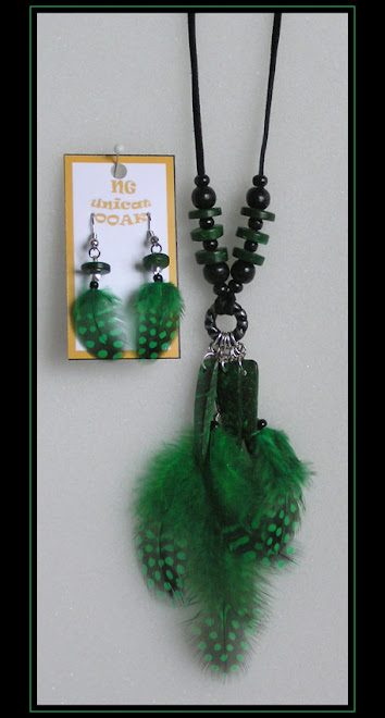 Guinea Fowl Green Necklace and Earrings II