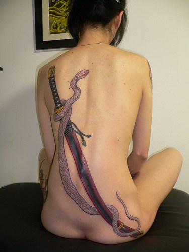 Japanese Sword and Snake Tattoo Designs For Women