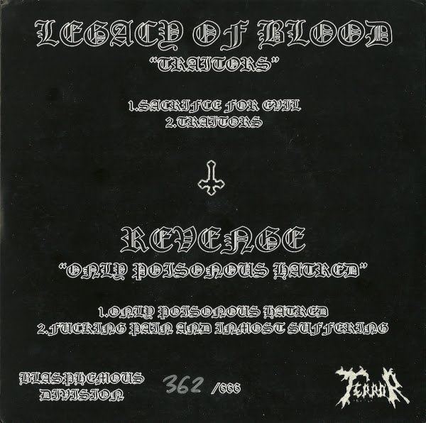 Треклист: Legacy of Blood: 1. Sacriface for Evil 01:19 2. Traitors 05:00 Треклист: Legacy of Blood: 1. Sacriface for Evil 01:19 2. Traitors 05:00